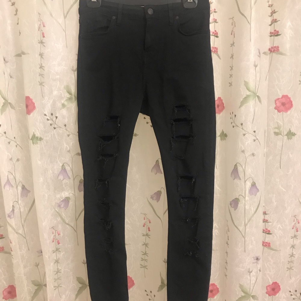 Topshop black high waisted ripped skinny jeans